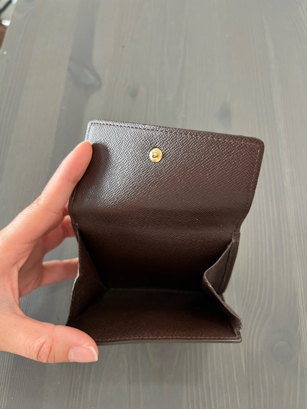 Louis Vuitton Damier Ebene Elise Trifold Wallet Brown Canvas Snap Vintage Auth - Picture 3 of 12
